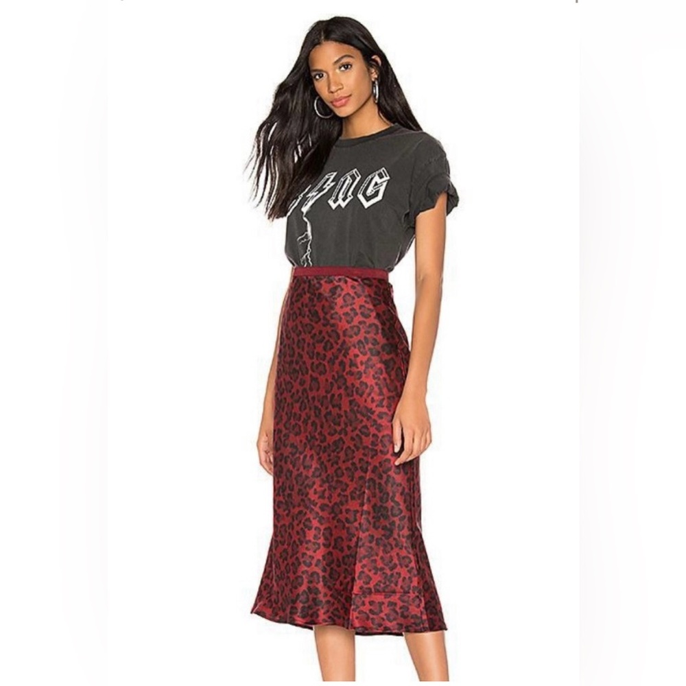 Anine Bing Bar Silk Midi Skirt Burgundy Animal Print Sz M